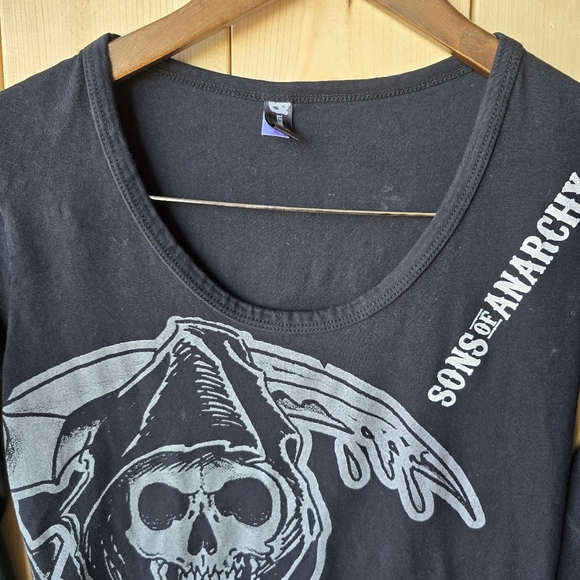 Sons of Anarchy Long Sleeve T-shirt Reaper Cut Out Sleeves Black Shirt Medium - Picture 3 of 10